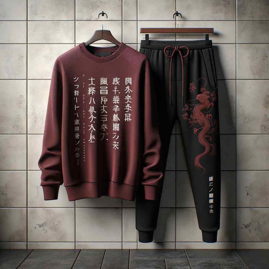 Mens Sweatshirt and Pants Set by Tee Tall - MSPSTT44 - Maroon Black