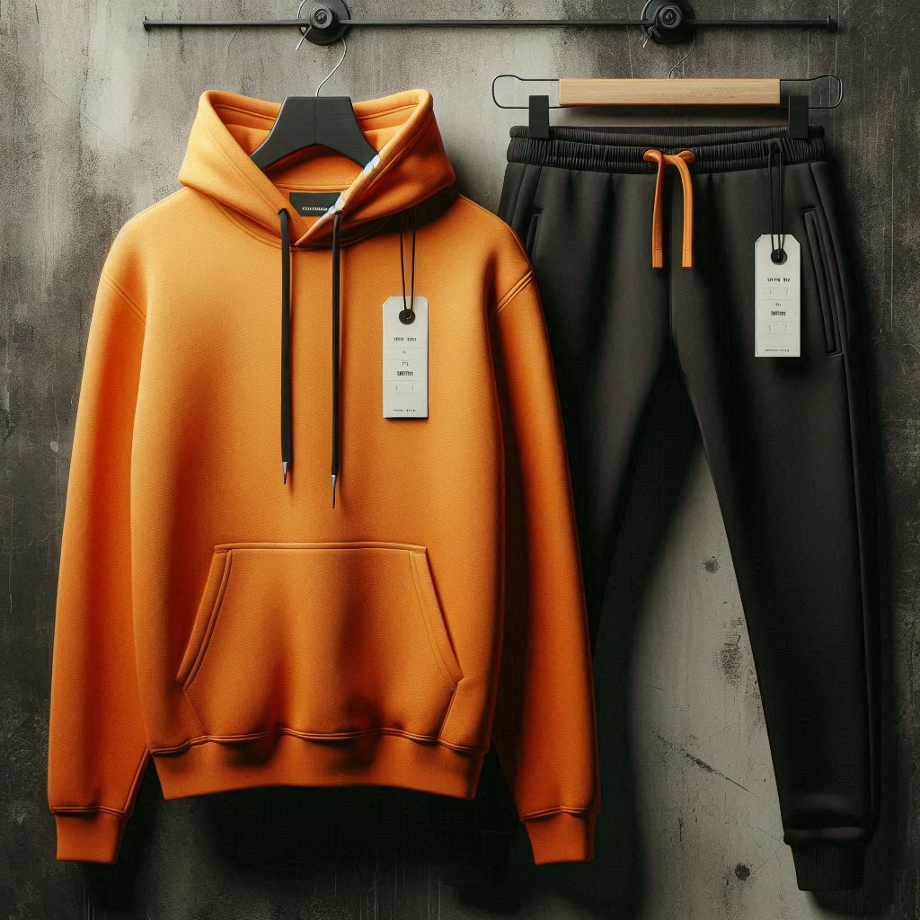 Mens Plain Hoodie and Pants Set by Tee Tall - MPHPSET1 - Orange Black