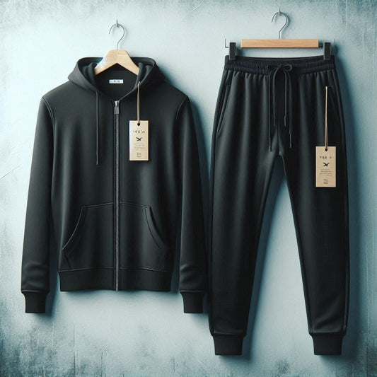 Mens Plain Zip Hoodie and Pants Set by Tee Tall - MPZIPHPSET1 - Black Black