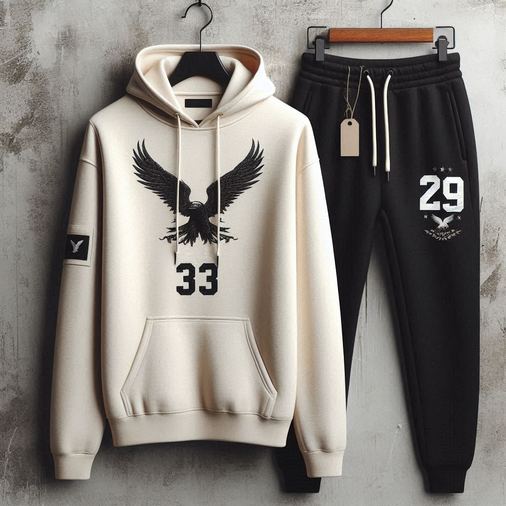 Mens Hoodie and Pants Set by Tee Tall - MHPSTT77 - Cream Black