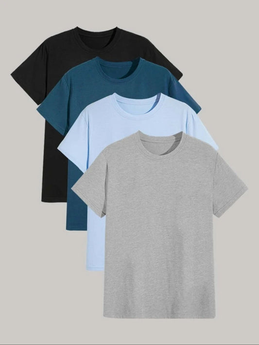 Mens 4 Plain Round Neck T-Shirt Bundle M4PTBU3