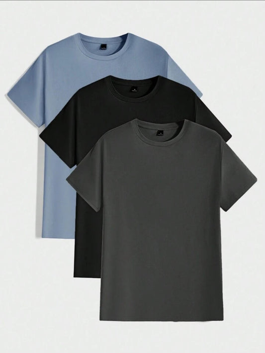 Mens 3 Plain Round Neck T-Shirt Bundle M3PTBU8