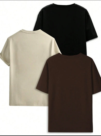 Mens 3 Plain Round Neck Printed T-Shirt Bundle M3PRTBU1