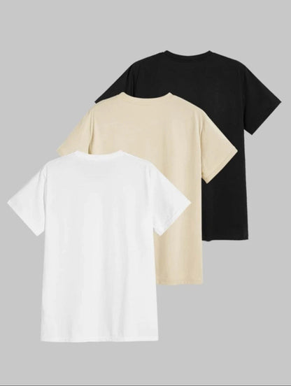 Mens 3 Plain Round Neck Printed T-Shirt Bundle M3PRTBU2