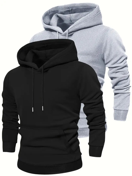 Mens 2 Plain Kangaroo Hoodie Bundle TTP2KH2 - Black Grey